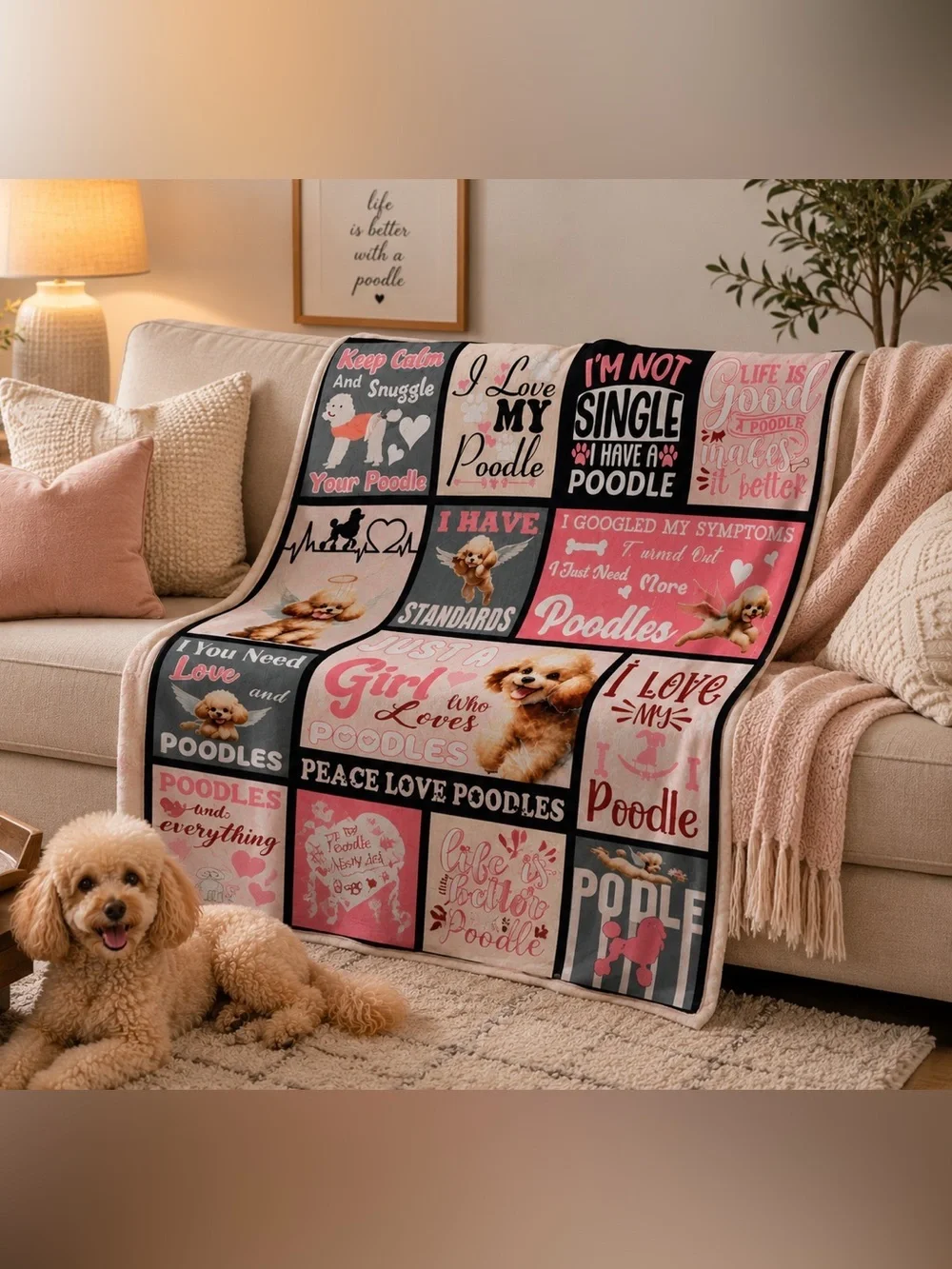 2/for $20 🪩 NEW Pink Poodle Collage Throw Blanket (Size: 3x4 feet)